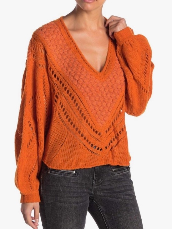 Free People Sweaters - Free People Electric Orange Lily Snowball Knit Sweater